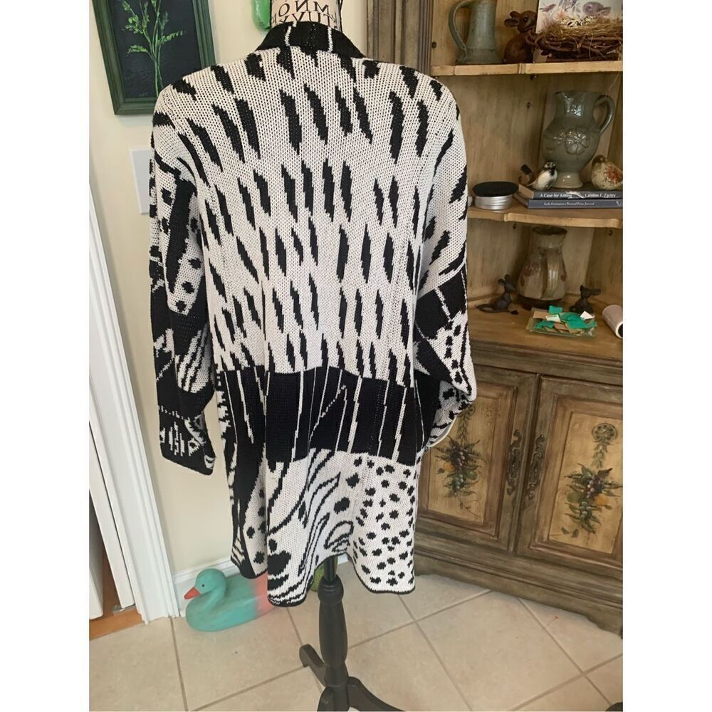 CHRIS TRIOLA Wearable Art Sweater Handmade White/ Black Cardigan
